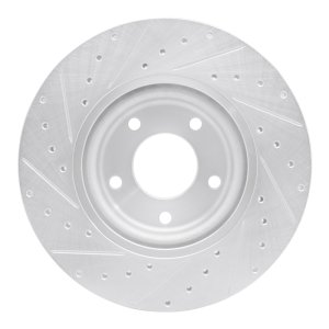 Jaguar XJR Brake Rotor (1) - Front Right - R1 Concepts - Drilled & Slotted - Silver - `98-`06